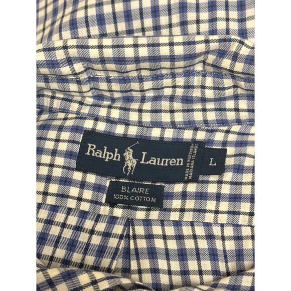 Polo Ralph Lauren Blaire Blue Plaid Long Sleeve Mens Button-Down Shirt Sz L - Picture 5 of 7